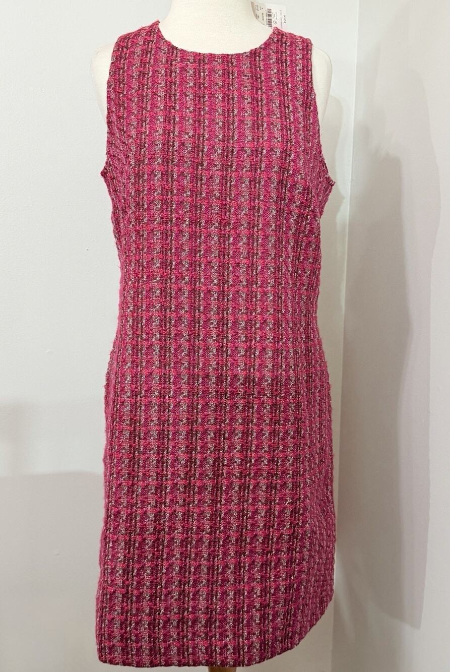 NEW J.Crew Dress Sheath Shift Tweed Sleeveless Lined Dress Pink 8 NWT $128